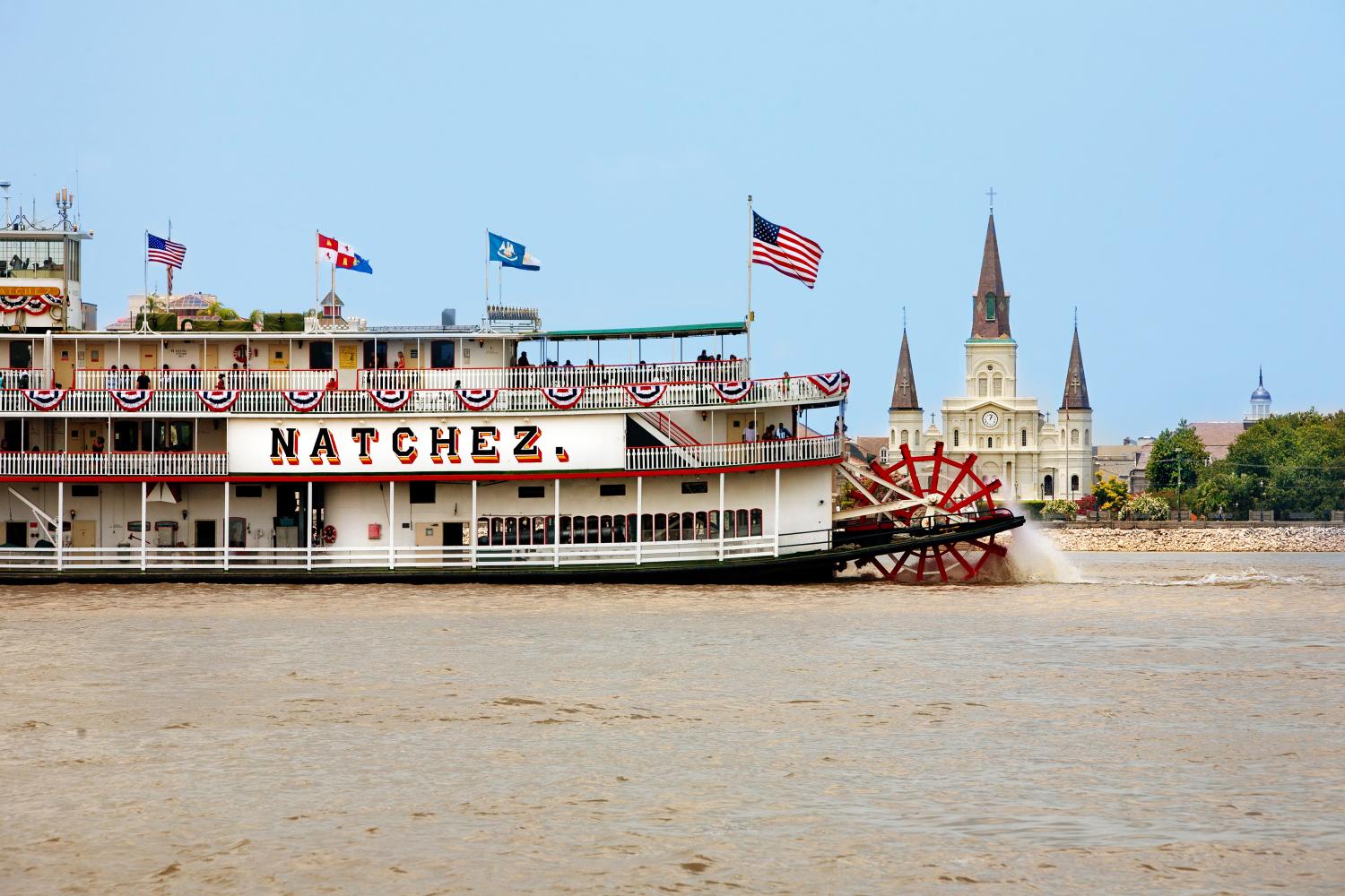 The Natchez steams along the Mississippi in New Orleans