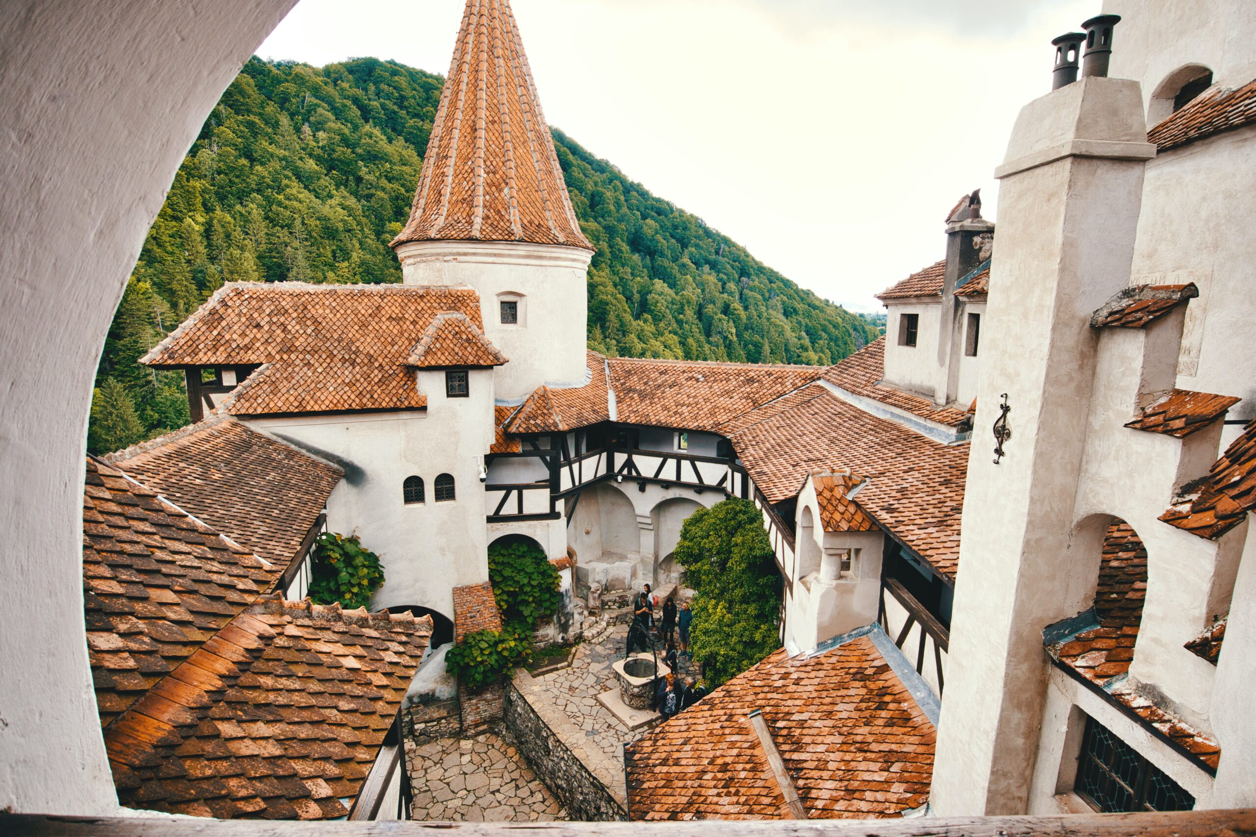 Bran Castle as seen through an arch